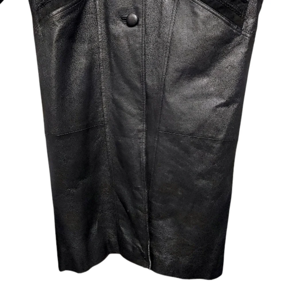 Vintage 80s JF J Ferrar Black Leopard Print Leather Suede Trench Coat Size Large - Picture 9 of 13